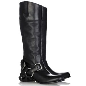 Miu Miu black leather biker boots removable straps, side zip size 7 (See photos)